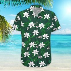Dallas Stars White Flowers And Leaves Hawaiian Shirt image Dallas Stars White Flowers And Leaves Hawaiian Shirtproduct photo 2