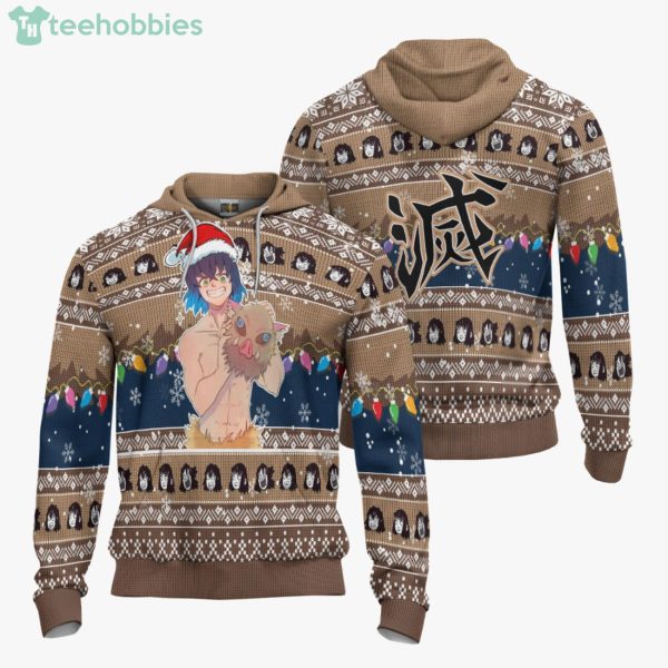 Demon Slayer Custom Inosuke Hashibira Anime Fans Ugly Christmas Sweater Hoodie Product Photo 3