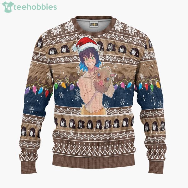 Demon Slayer Custom Inosuke Hashibira Anime Fans Ugly Christmas Sweater Hoodie Product Photo 1