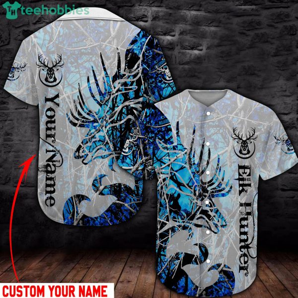 Elk Hunter Custom Name Best Gift For Hunter Jersey Baseball Shirt Product Photo 1
