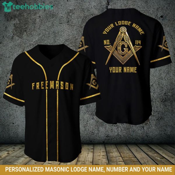 Freemason Custom Logde Name Black Jersey Baseball Shirt Product Photo 2