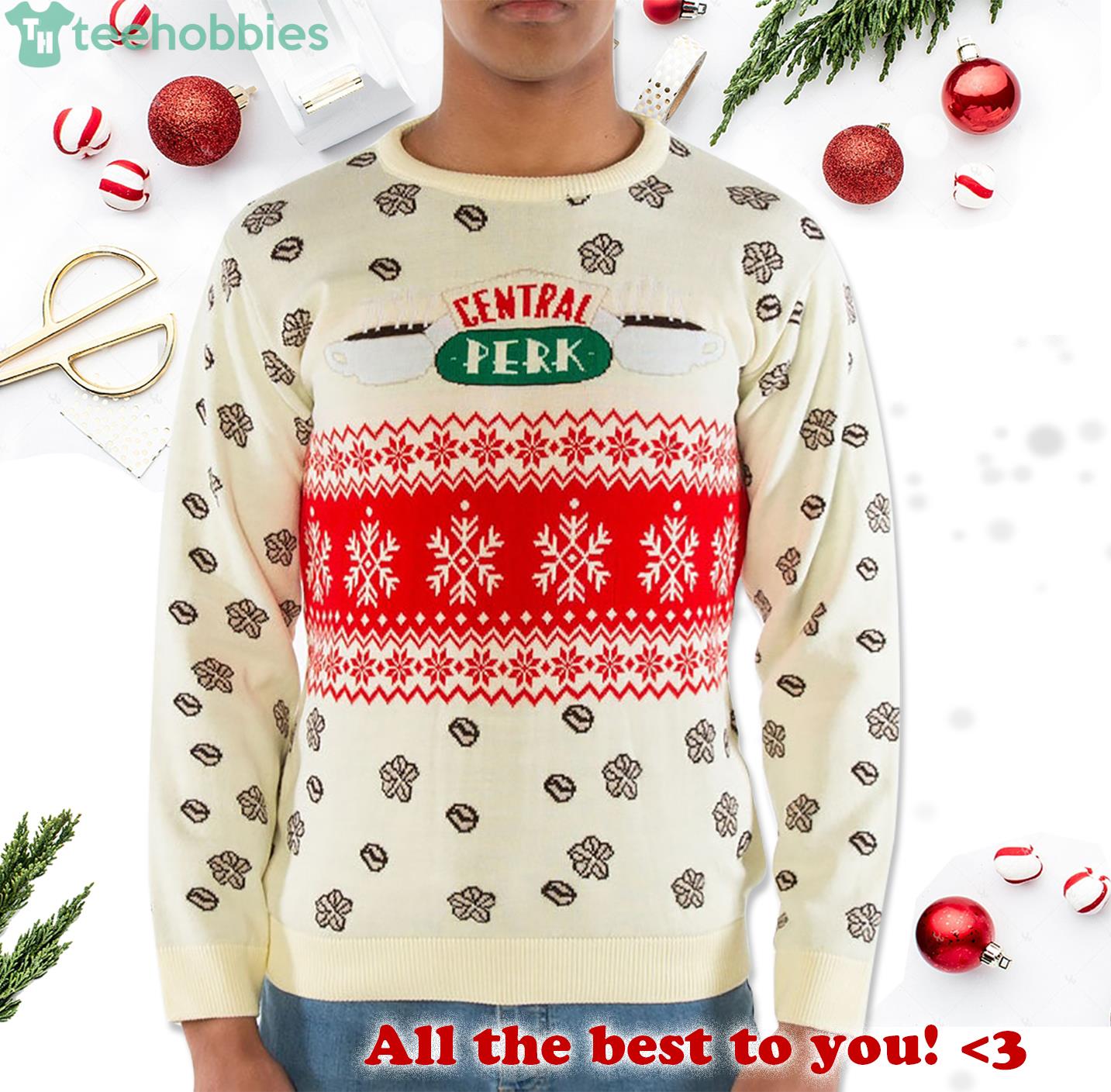 Friends Central Perk Cream Knitted Christmas Jumper Product Photo 1