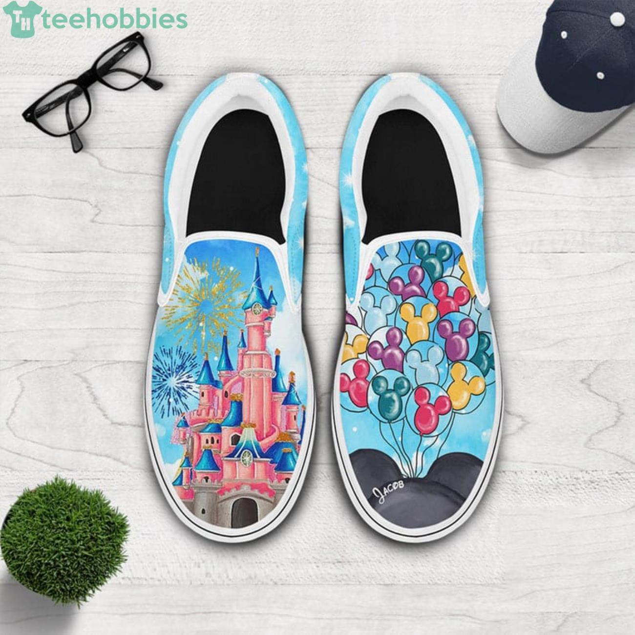Funny Castle And Mickey Balloons Disney Magic World Slip On Shoes For Men And Women Product Photo 1