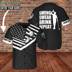 Golfer Lover Custom Name Swing Swear Drink Golf Repeat Jersey Baseball Shirt Product Photo 1