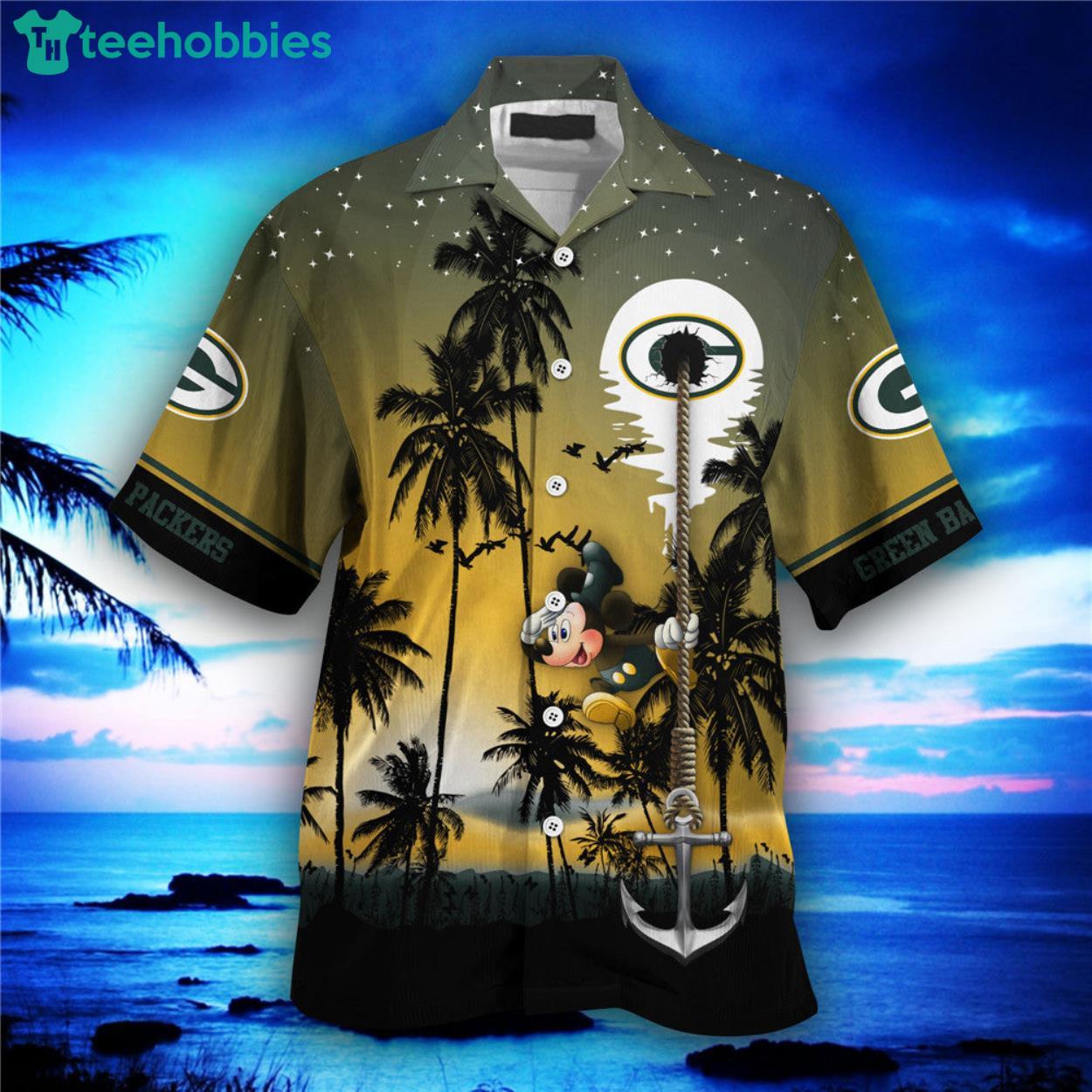 Green Bay Packers Mickey And Beach Night Hawaiian Shirt Product Photo 1