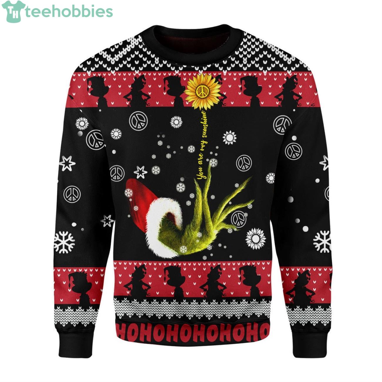 Grinch Hippie Ugly Christmas Sweater Product Photo 1 Grinch Hippie Ugly Christmas Sweater Product Photo 1