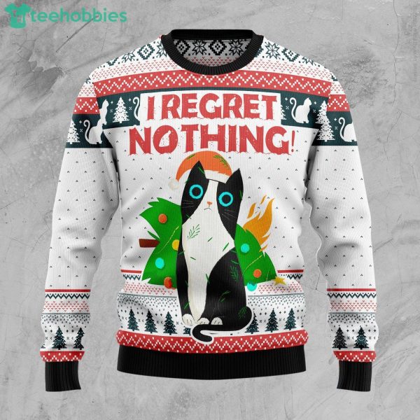 I Regret Nothing Cat Lover Ugly Christmas Sweater Product Photo 1
