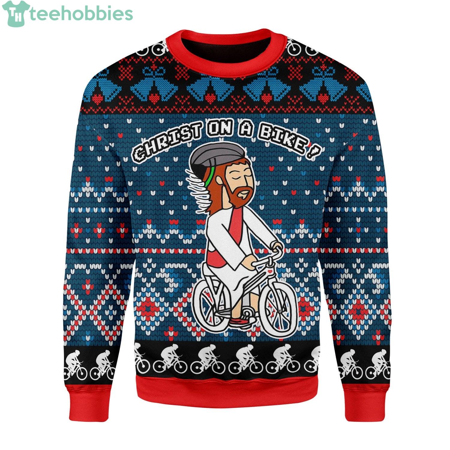 Jesus Riding Bicycle Ugly Christmas Sweater