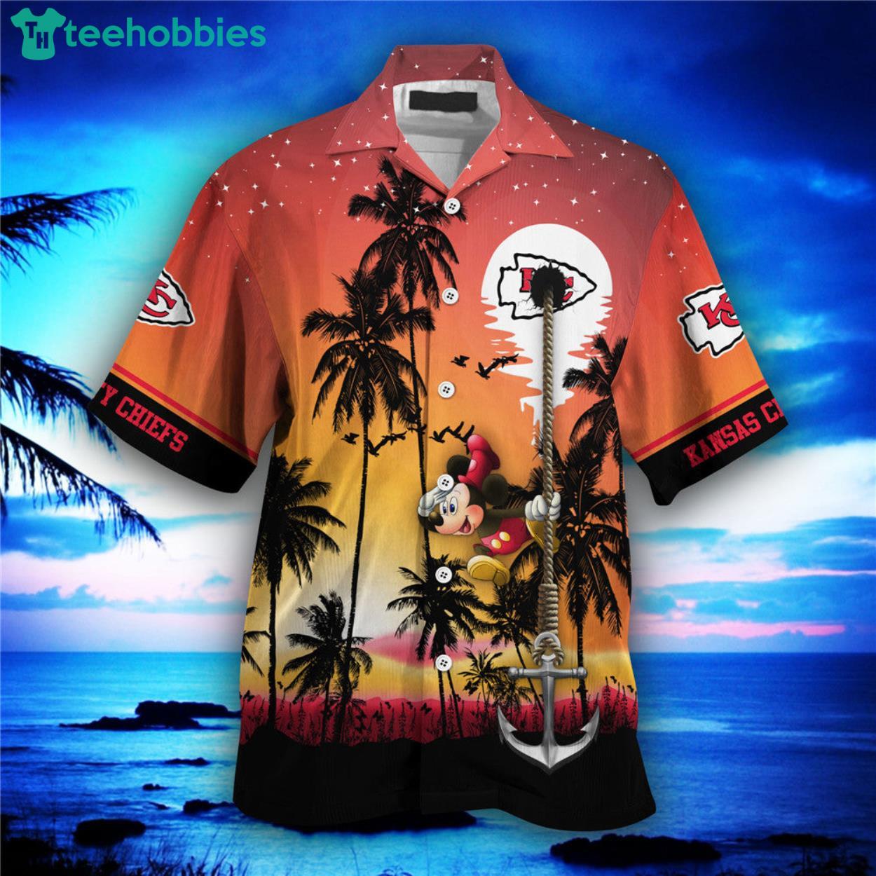 Kansas City Chiefs Mickey And Beach Night Hawaiian Shirt Product Photo 1