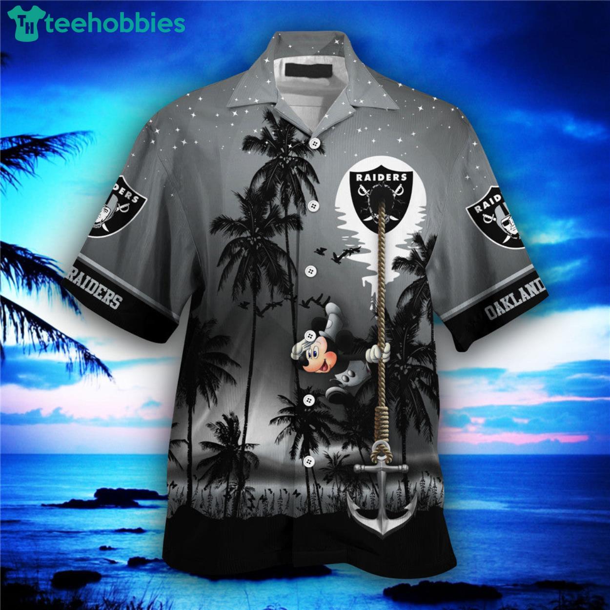 Las Vegas Raiders Mickey And Beach Night Hawaiian Shirt Product Photo 1