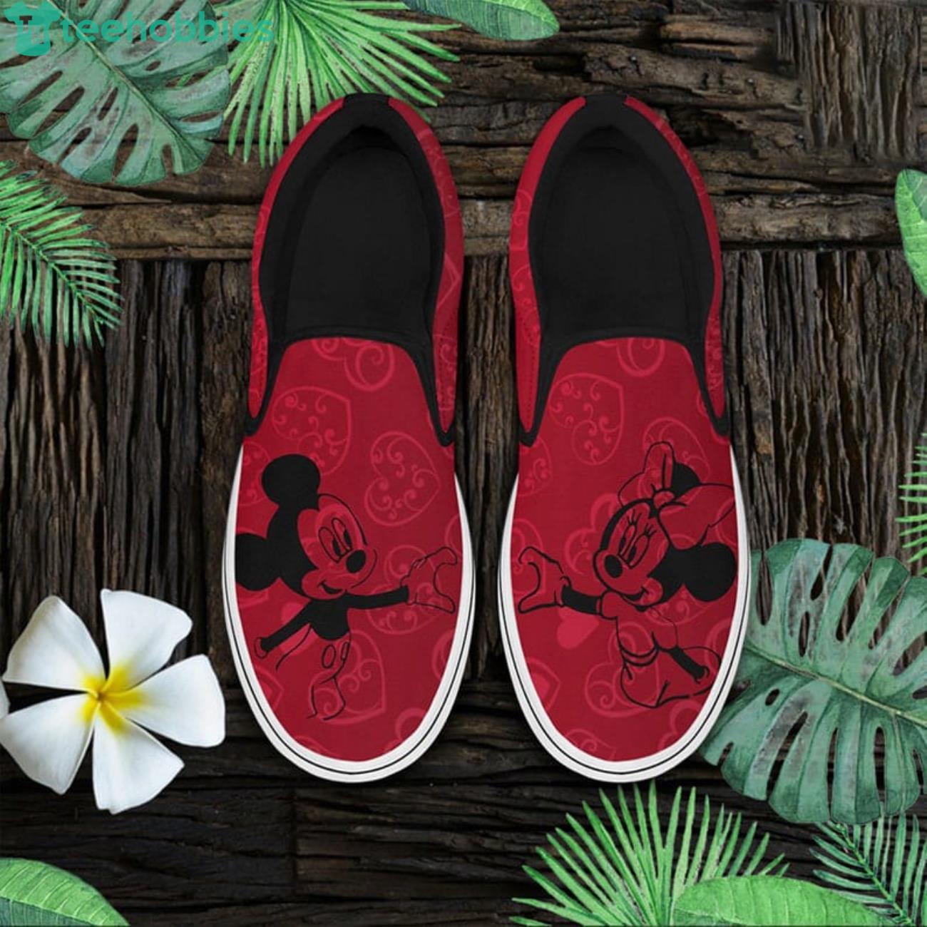 Lovely Couple Minnie Mickey Disney Valentines Day Red Slip On Shoes For Men And Women Product Photo 1