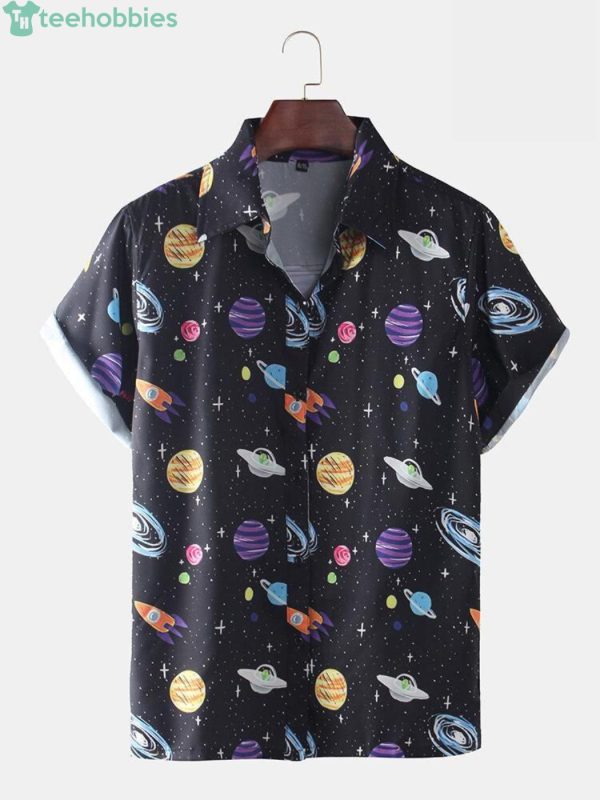 Lovely Funny Star Spaceship Cartoon Short Sleeves Hawaii Shirtproduct photo 1