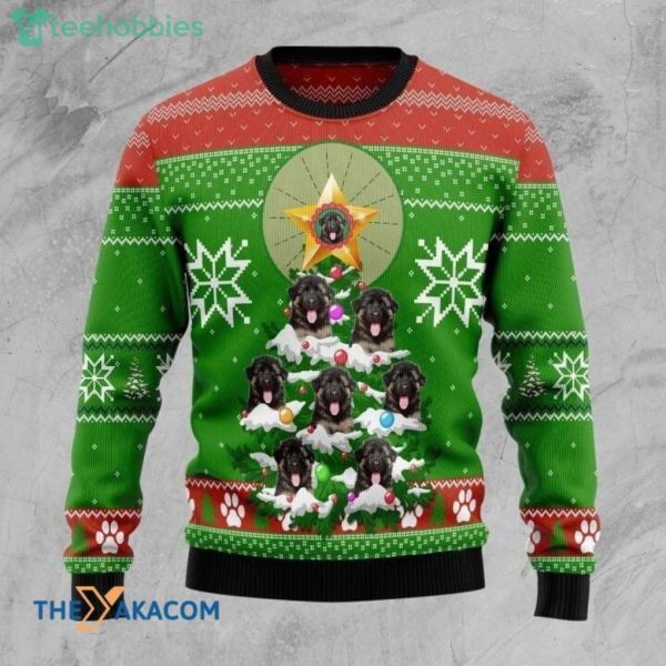 Lovely German Shepherd Dog On Snow Made Pine Tree Ugly Christmas Sweaterproduct photo 1