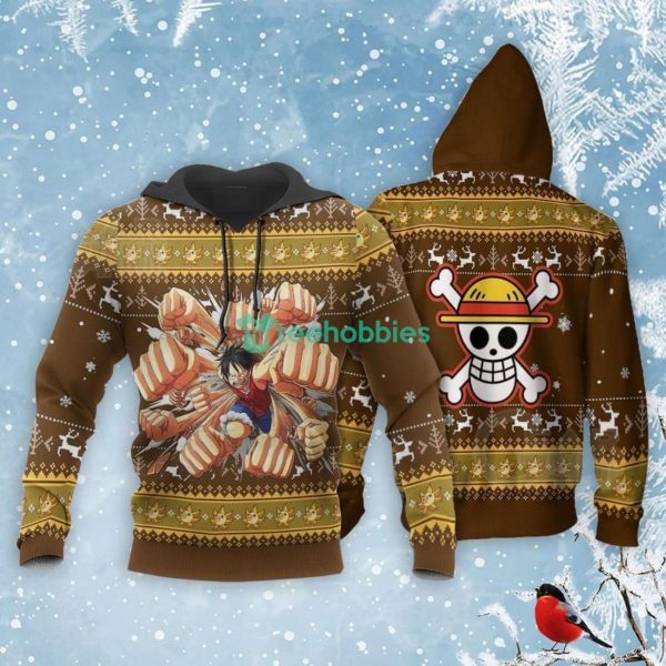 Luffy Gomu Gomu Ugly Sweater Xmas One Piece Anime Fans All Over Printed 3D Shirt Product Photo 3