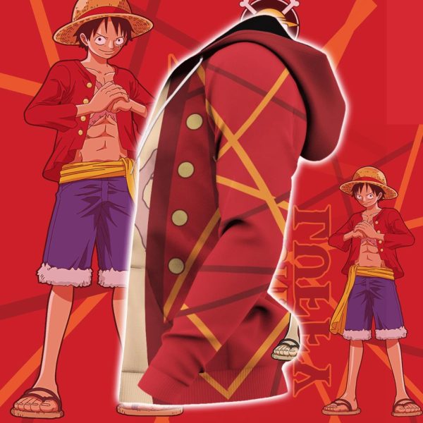 Luffy Zip All Over Printed 3D Shirt Cosplay One Piece Anime Fans Product Photo 3