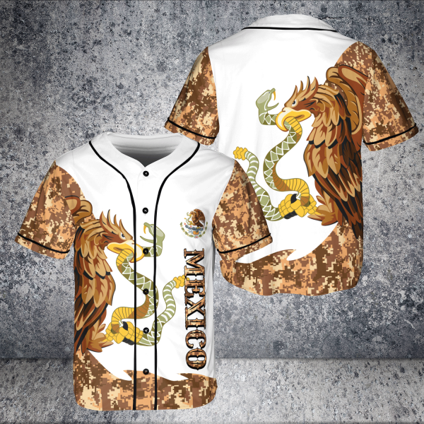 Mexican Flag Coat Of Arms Eagle With Snake Hawk Bird Vintage Jersey Baseball Shirt Product Photo 1