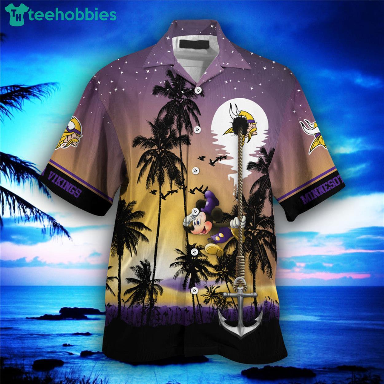 Minnesota Vikings Mickey And Beach Night Hawaiian Shirt Product Photo 1
