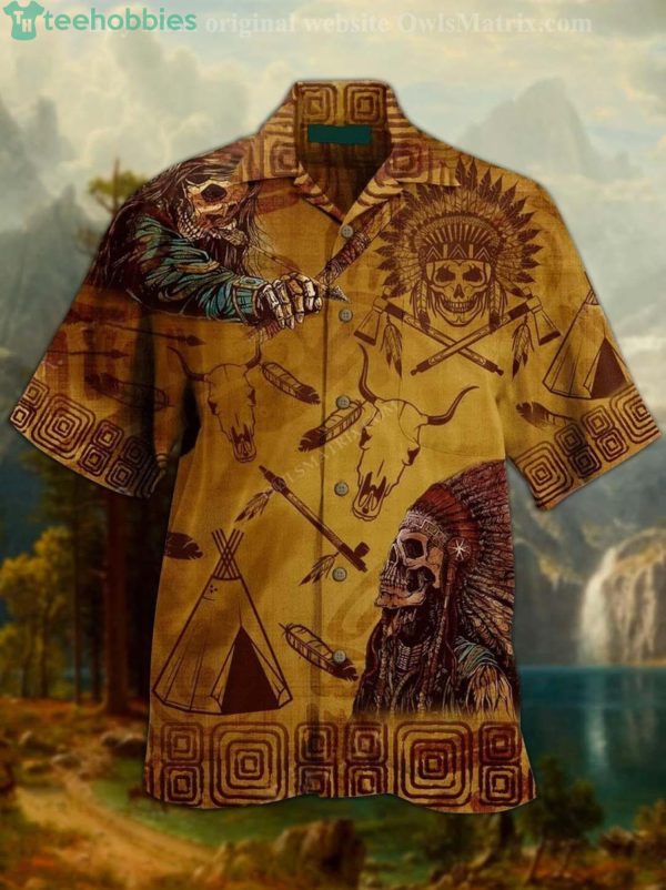 Native Skull War Short Sleeves Hawaiian Shirtproduct photo 1
