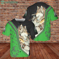 Native Wolf Dreamcatcher Green Black Style Baseball Jersey Shir Product Photo 1