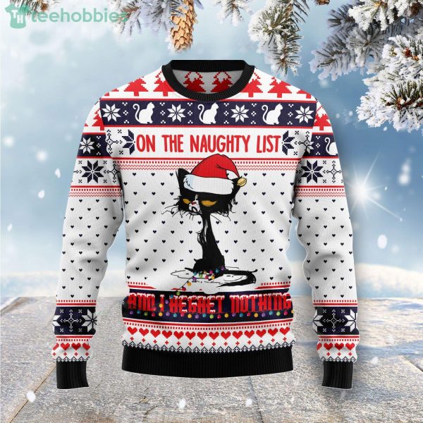 Naughty List Cat Meowy Black Cat Ugly Christmas Sweater Product Photo 1