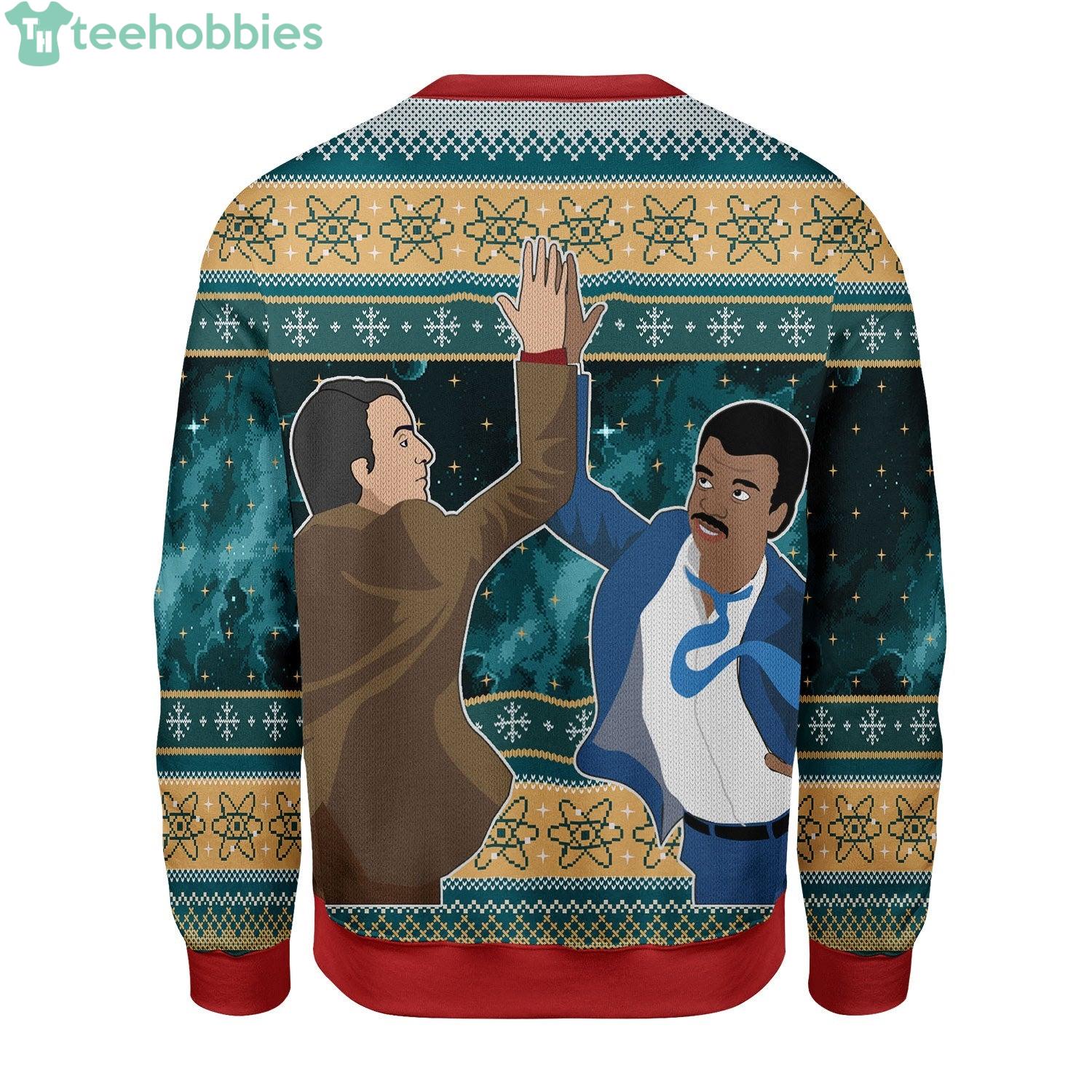 Neil High Fiving Carl Sagan Ugly Christmas Sweater image Neil High Fiving Carl Sagan Ugly Christmas Sweater Product Photo 2