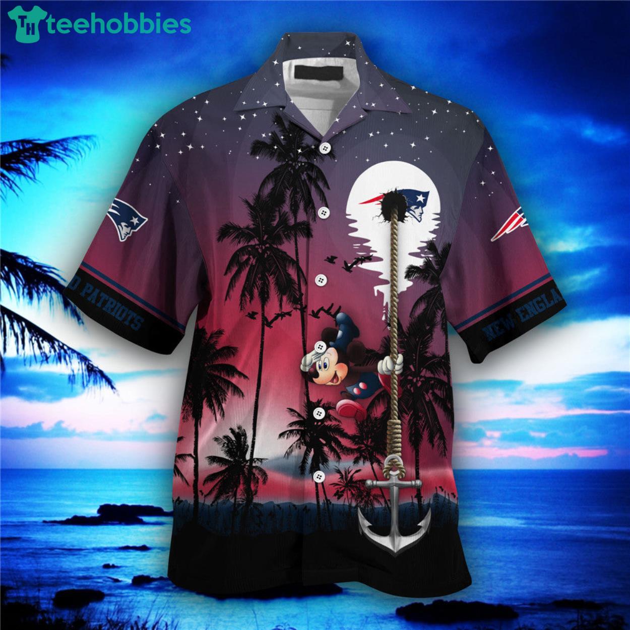 New England Patriots Mickey And Beach Night Hawaiian Shirt Product Photo 1