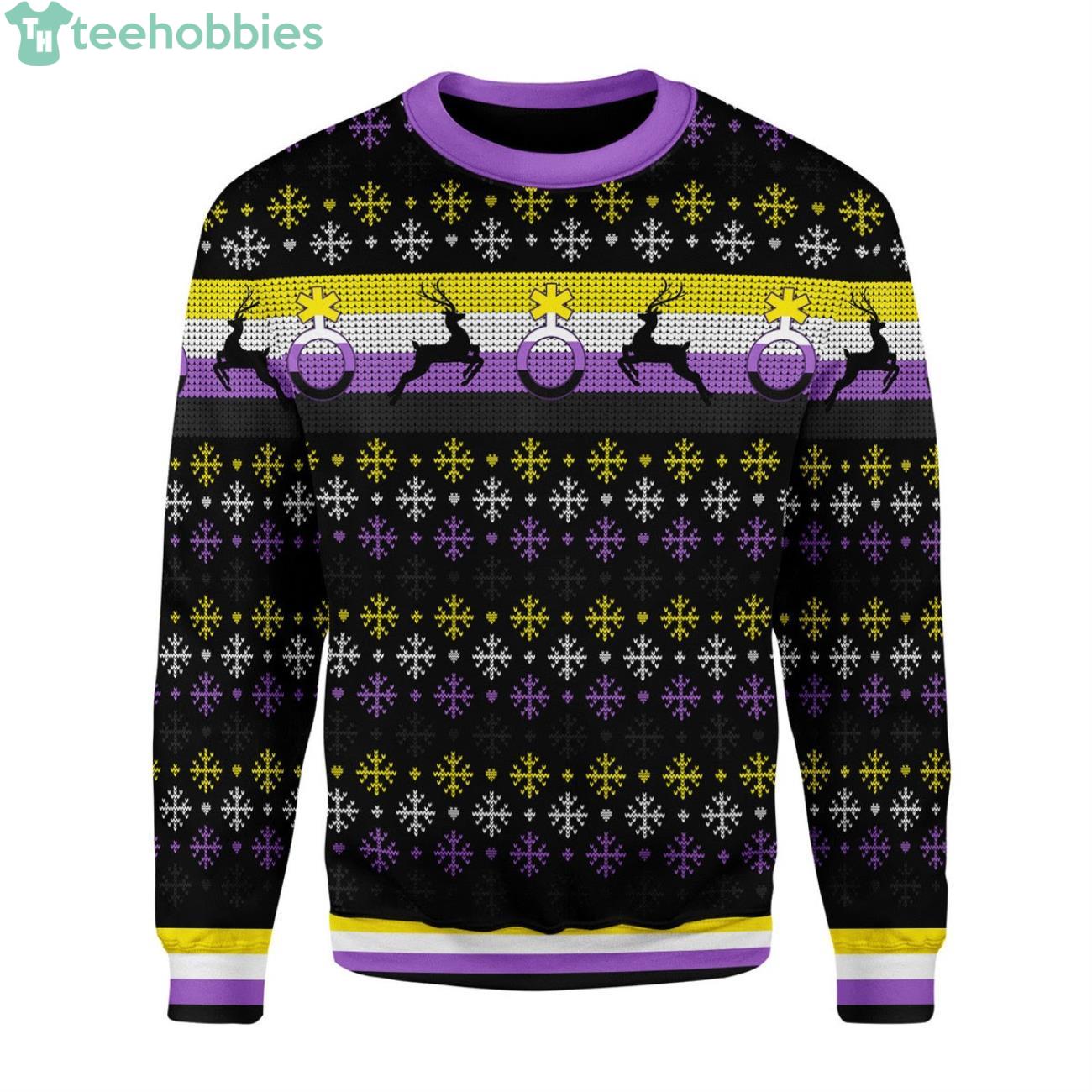 Nonbinary Flag Ugly Christmas Sweater Product Photo 1 Nonbinary Flag Ugly Christmas Sweater Product Photo 1