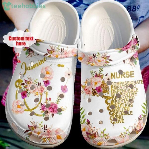 Nurse Custom Name Floral Gift For Nurse White Clog Shoes Product Photo 1