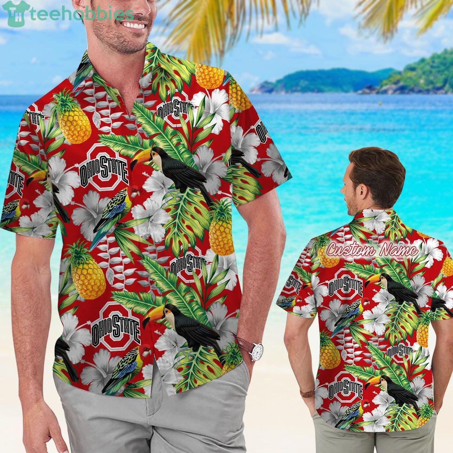 Ohio State Buckeyes Custom Name Parrot Floral Tropical Hawaiian Shirt Product Photo 1