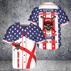 Old Man With Playing Baseball Never Underestimate US Flag Custom Name Jersey Baseball Shirt Product Photo 1
