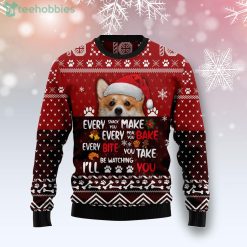 Pembroke Welsh Corgi Will Be Watching You Ugly Christmas Sweater Product Photo 1