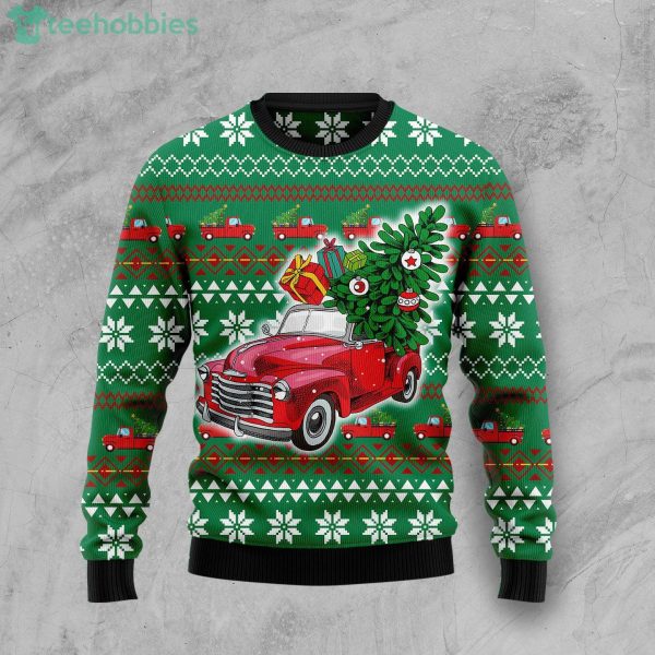 Pickup Truck Red Car Ugly Christmas Sweater Product Photo 1