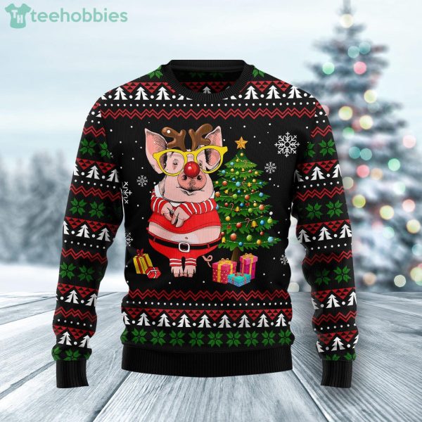 Pig Gorgeous Reindeer Pig Lover Ugly Christmas Sweater Product Photo 1