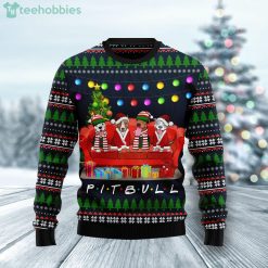 Pit Bull Friends On Red Sofa Dog Lover Ugly Christmas Sweater Product Photo 1
