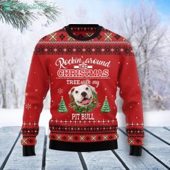 Pit Bull Rockin’ Around The Christmas Ugly Christmas Holiday Sweater Product Photo 1