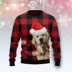 Plaid Pattern Golden Retriever Red Ugly Christmas Sweater Product Photo 1