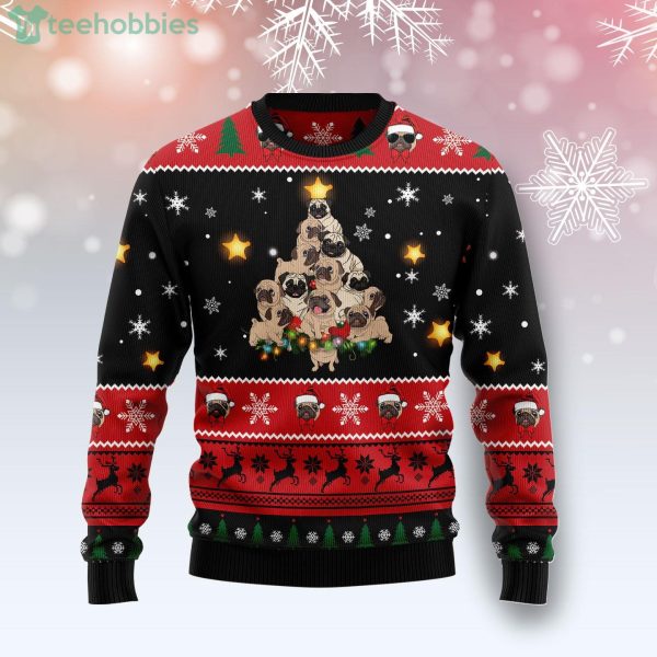 Pug Christmas Tree Funny Gift Ugly Christmas Sweater Product Photo 1