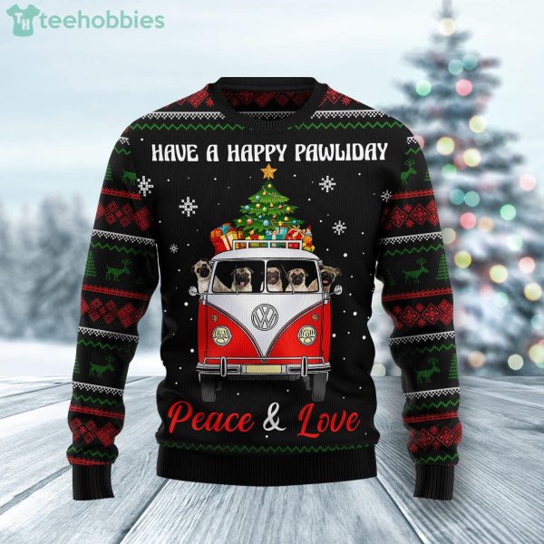 Pug Dogs Carrying Gift Christmas On The Red Car Ugly Christmas Sweater Product Photo 1