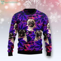 Pug Leaves Purple Ugly Christmas Holiday Sweater Product Photo 1