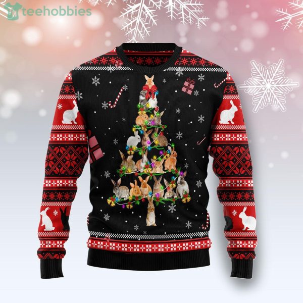 Rabbit Pine Christmas Tree All Over Print Ugly Christmas Sweater Product Photo 1