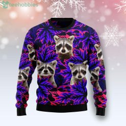 Raccoon Leaves Ugly Christmas Holiday Sweater Product Photo 1