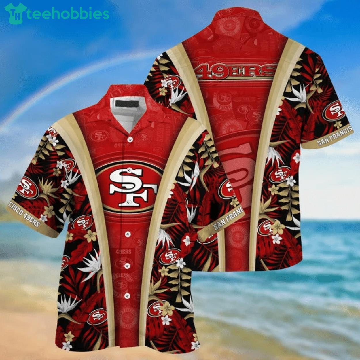 San Francisco 49ers Tropical Flower Hawaiian Shirt Product Photo 1