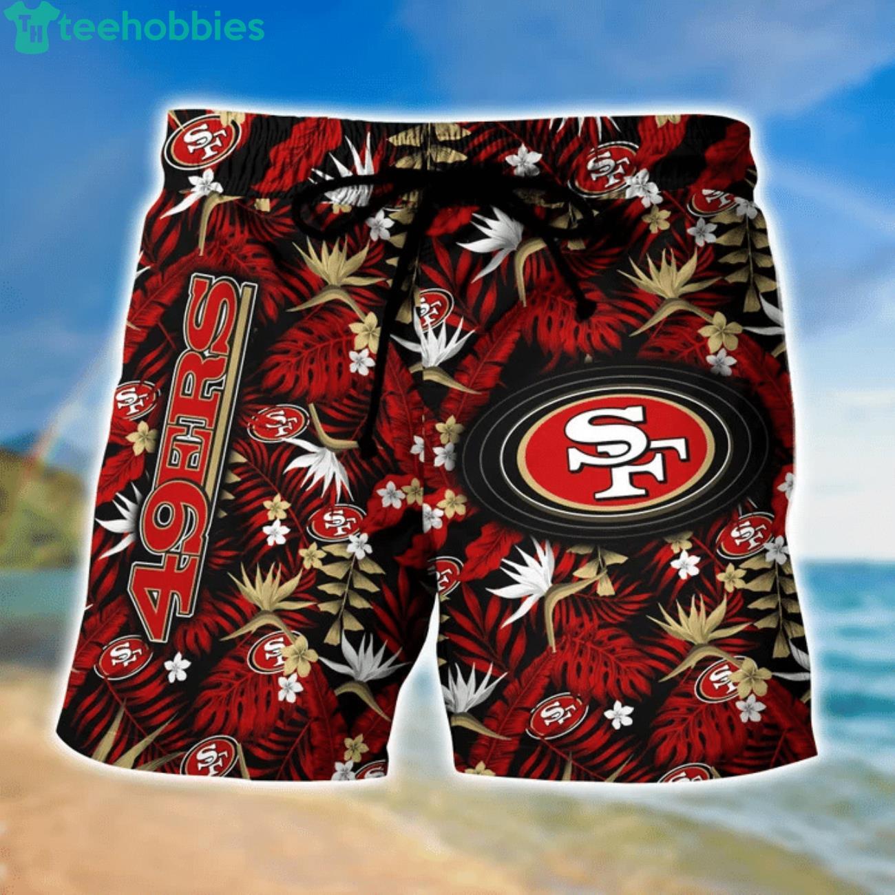 San Francisco 49ers Tropical Flower Hawaiian Shorts Product Photo 1