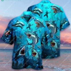 Sharks And Zombies War Short Sleeves Hawaiian Shirtproduct photo 1