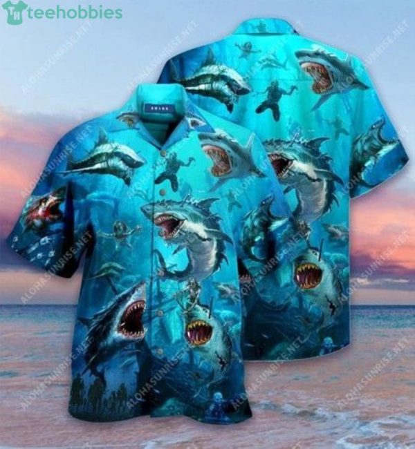 Sharks And Zombies War Short Sleeves Hawaiian Shirtproduct photo 1