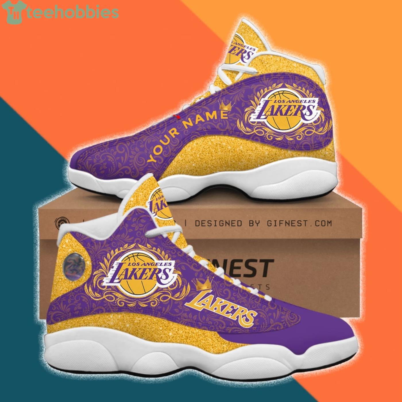 NBA Los Angeles Lakers Air Jordan 13 Bee Custom Name Shoes