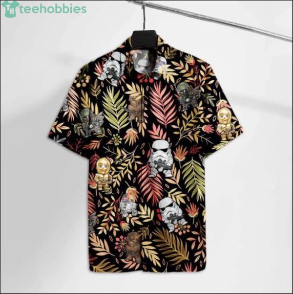 Star Wars Characters And Tropical Leaves Black Hawaiian Shirtproduct photo 1