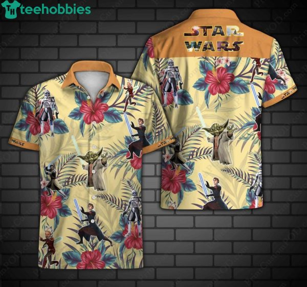 Star Wars Characters And Tropical Pattern Yellow Hawaiian Shirtproduct photo 1