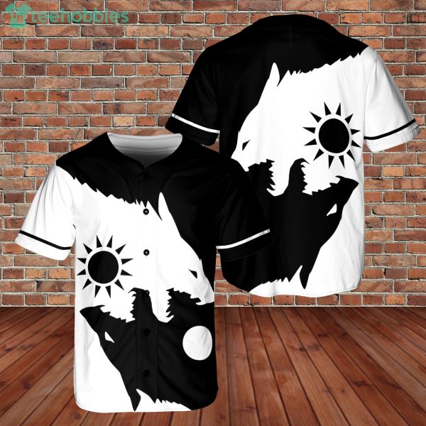 Sun Fenrir Wolf Of Odin Viking Black White Jersey Baseball Shirt Product Photo 1