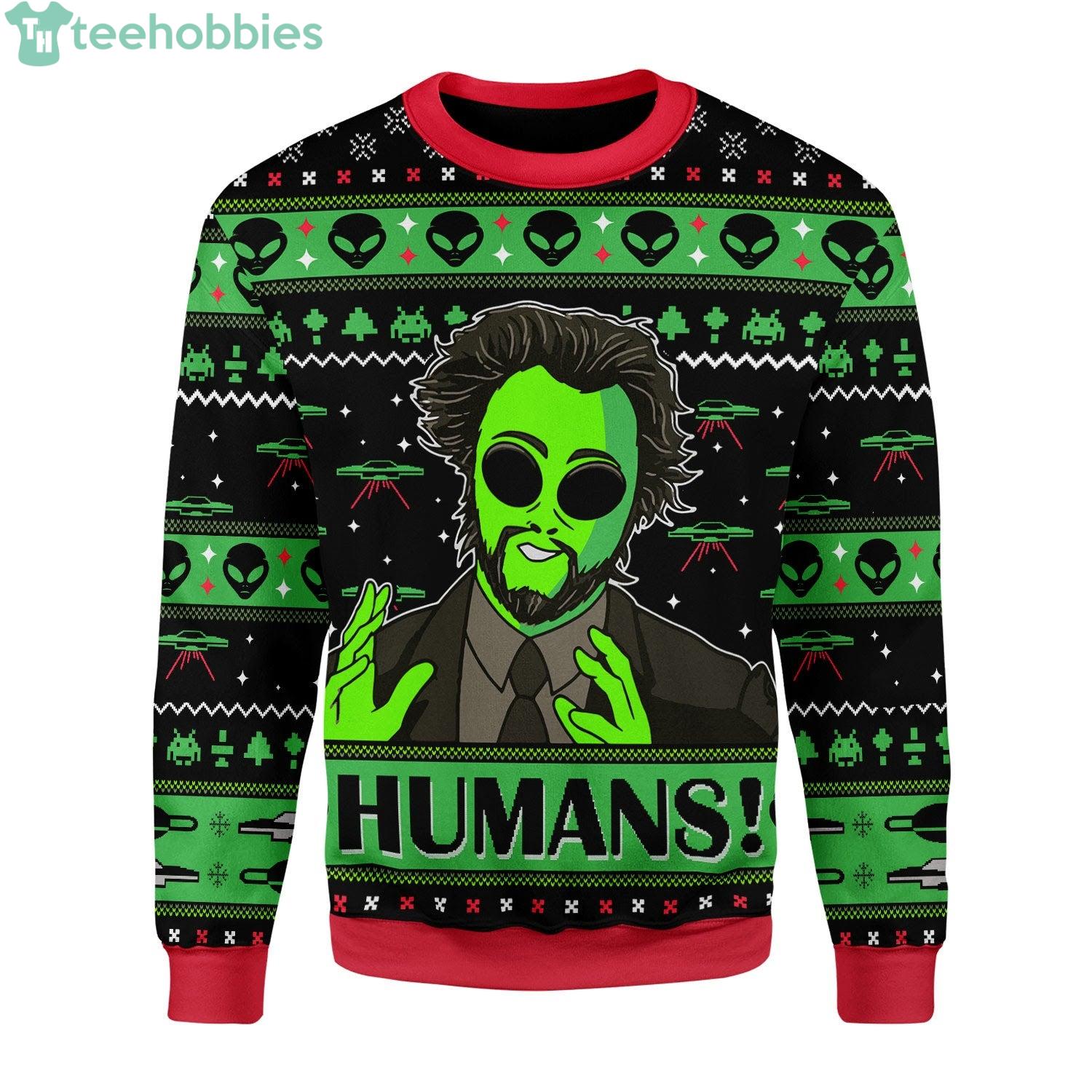 UFO Alien Humans Ugly Christmas Sweater Product Photo 1 UFO Alien Humans Ugly Christmas Sweater Product Photo 1